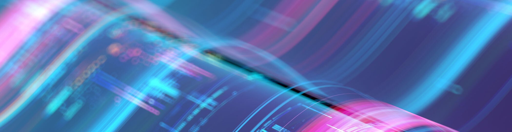 Abstract blue and pink digital lines representing technology and data flow.